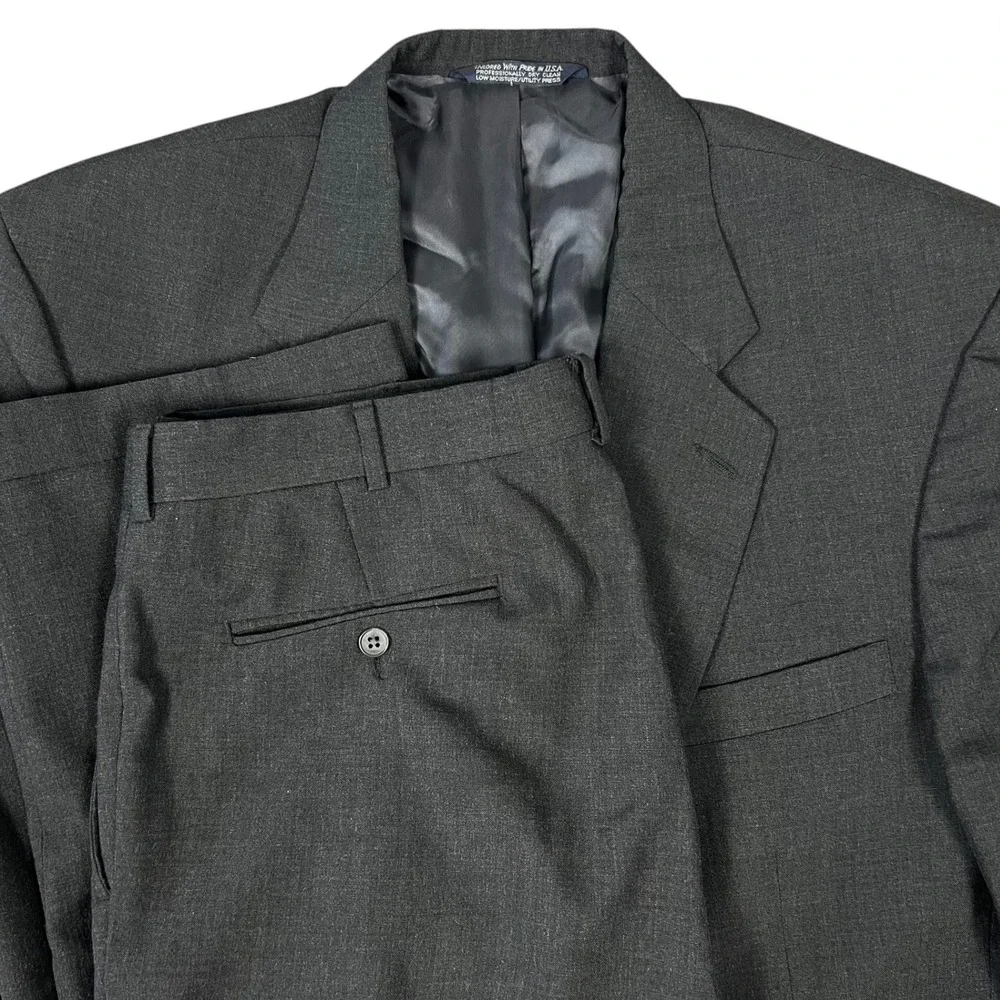 Vintage 2 Piece Suit Men's 46 R Charcoal Gray Wool Pants 34x28 Made in USA